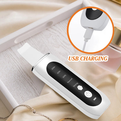 Ultrasonic Skin Scrubber 5 Modes LED Red Blue Light EMS Face Lift Blackhead Remover Acne Pore Cleaning Peeling Machine Shovel