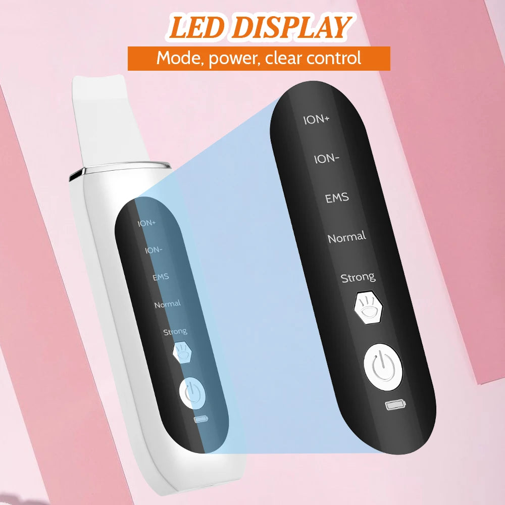 Ultrasonic Skin Scrubber 5 Modes LED Red Blue Light EMS Face Lift Blackhead Remover Acne Pore Cleaning Peeling Machine Shovel